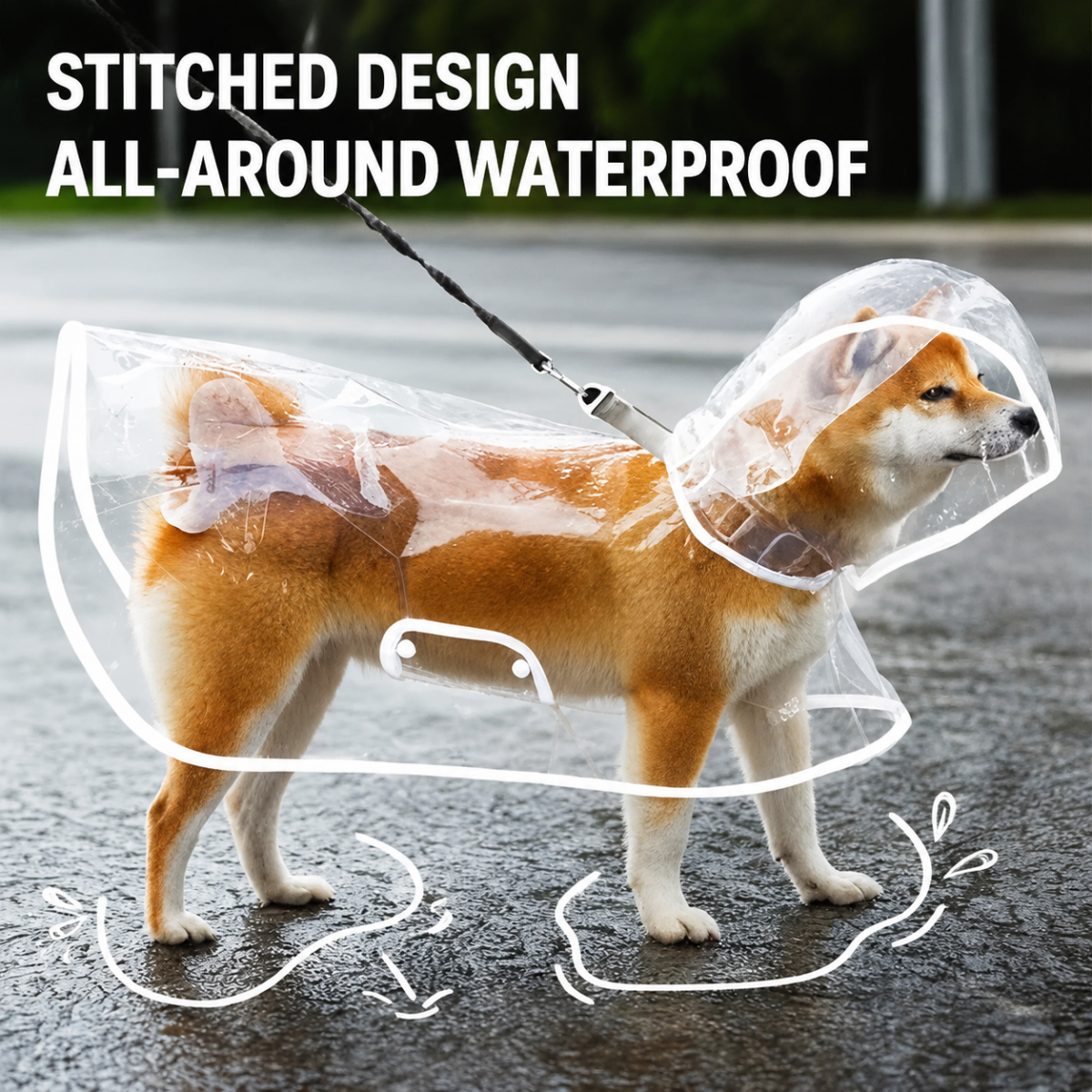 Keep Your Dog Dry, Comfortable & Ready for Rainy Walks Clear Hooded Dog Raincoat with Full-Body Coverage