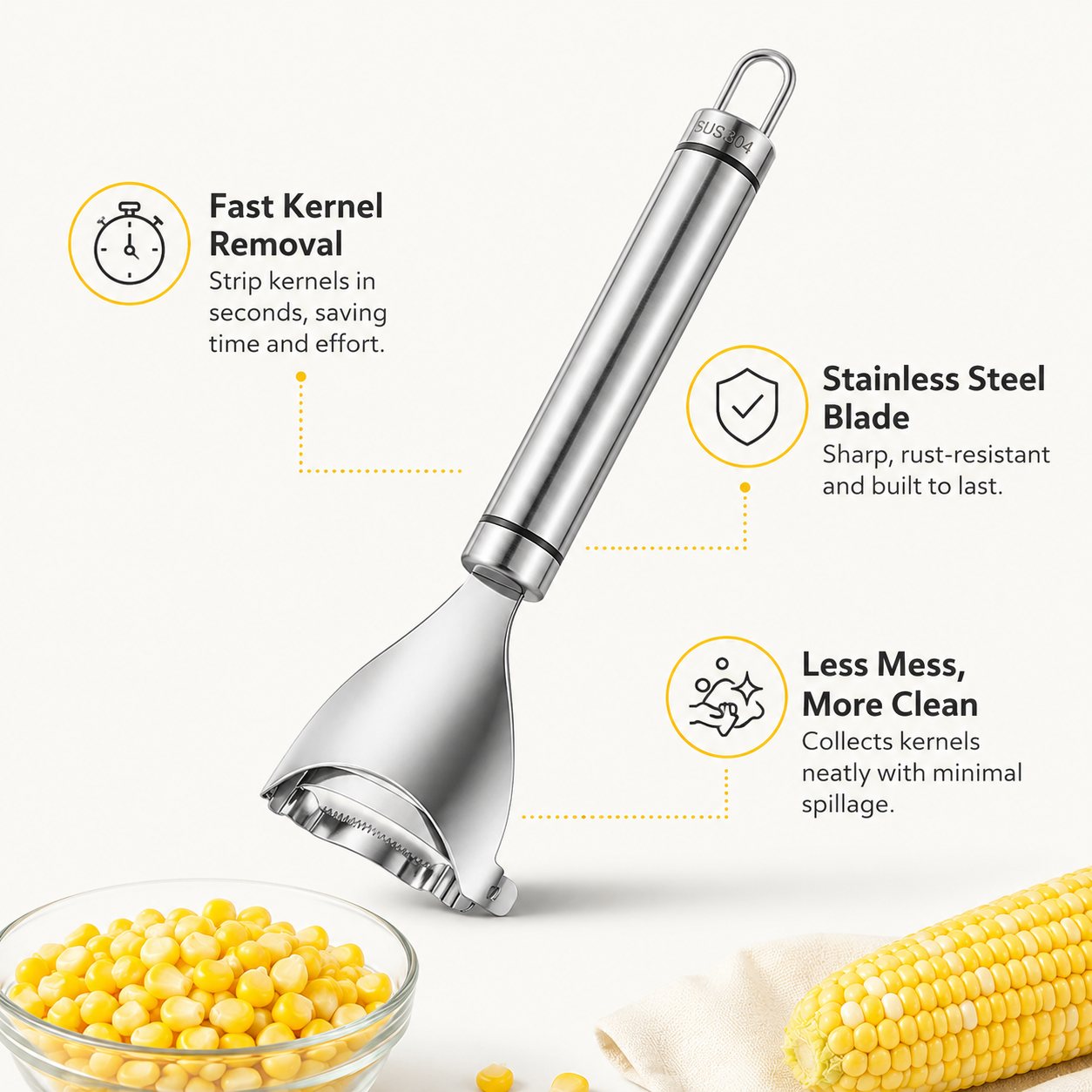 🌽 Stainless Steel Corn Stripper – Fast & Mess-Free Corn Kernel Remover