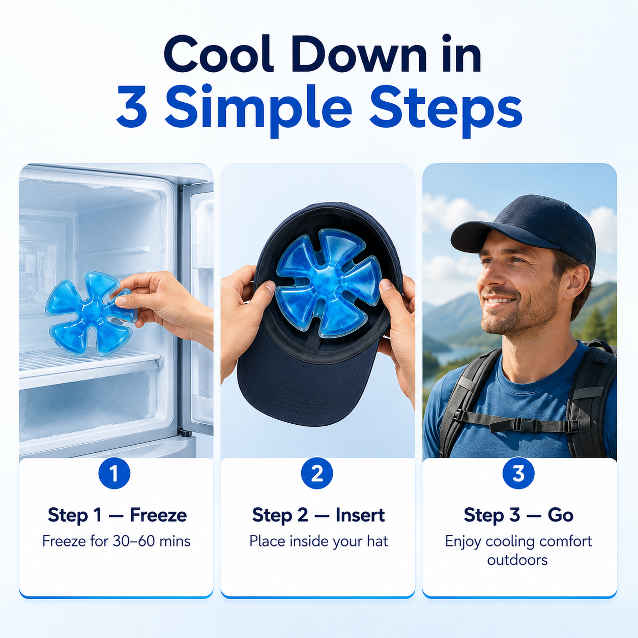 Reusable Cooling Gel Ice Packs for Hard Hats & Sun Hats