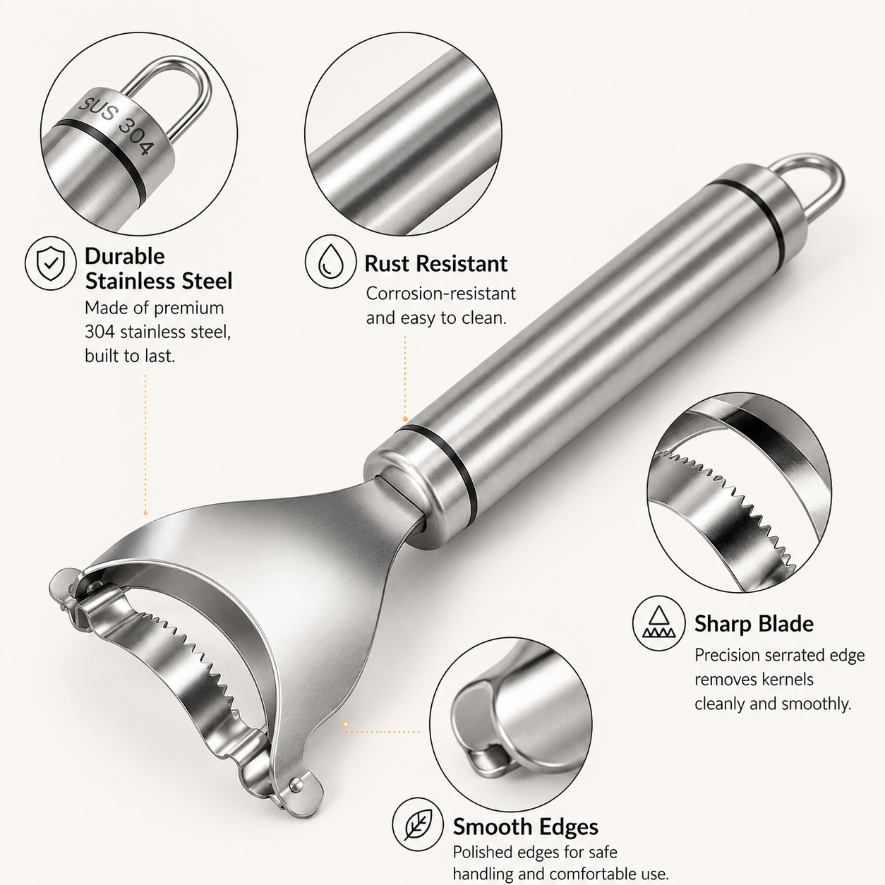 🌽 Stainless Steel Corn Stripper – Fast & Mess-Free Corn Kernel Remover