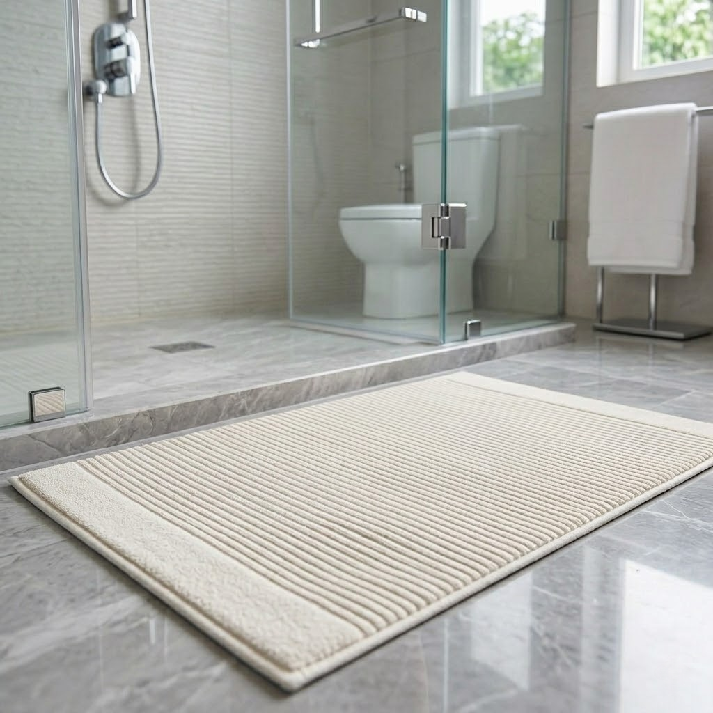 Premium Cotton Striped Bathroom Towel Mat