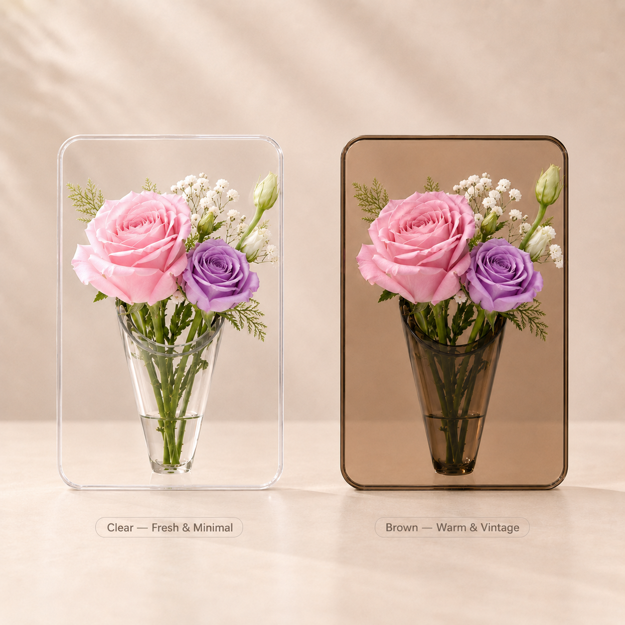 Acrylic Photo Frame Vase for Fresh Flowers – Water-Holding Tabletop Flower Vase