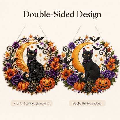 🎃Halloween Black Cat and Moon Diamond Painting Wall Hanging Set