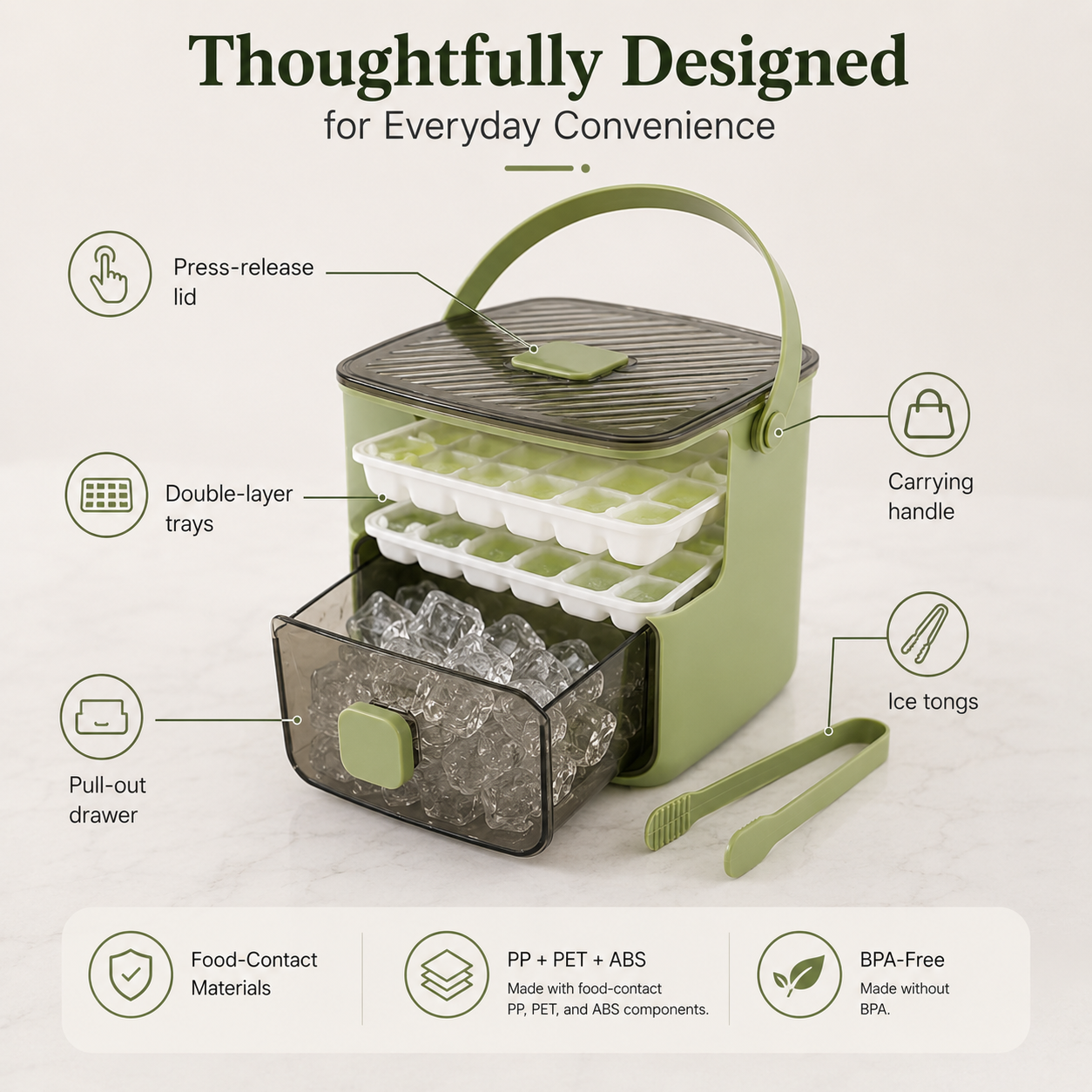 48-Cube One-Press Ice Tray & Storage System
