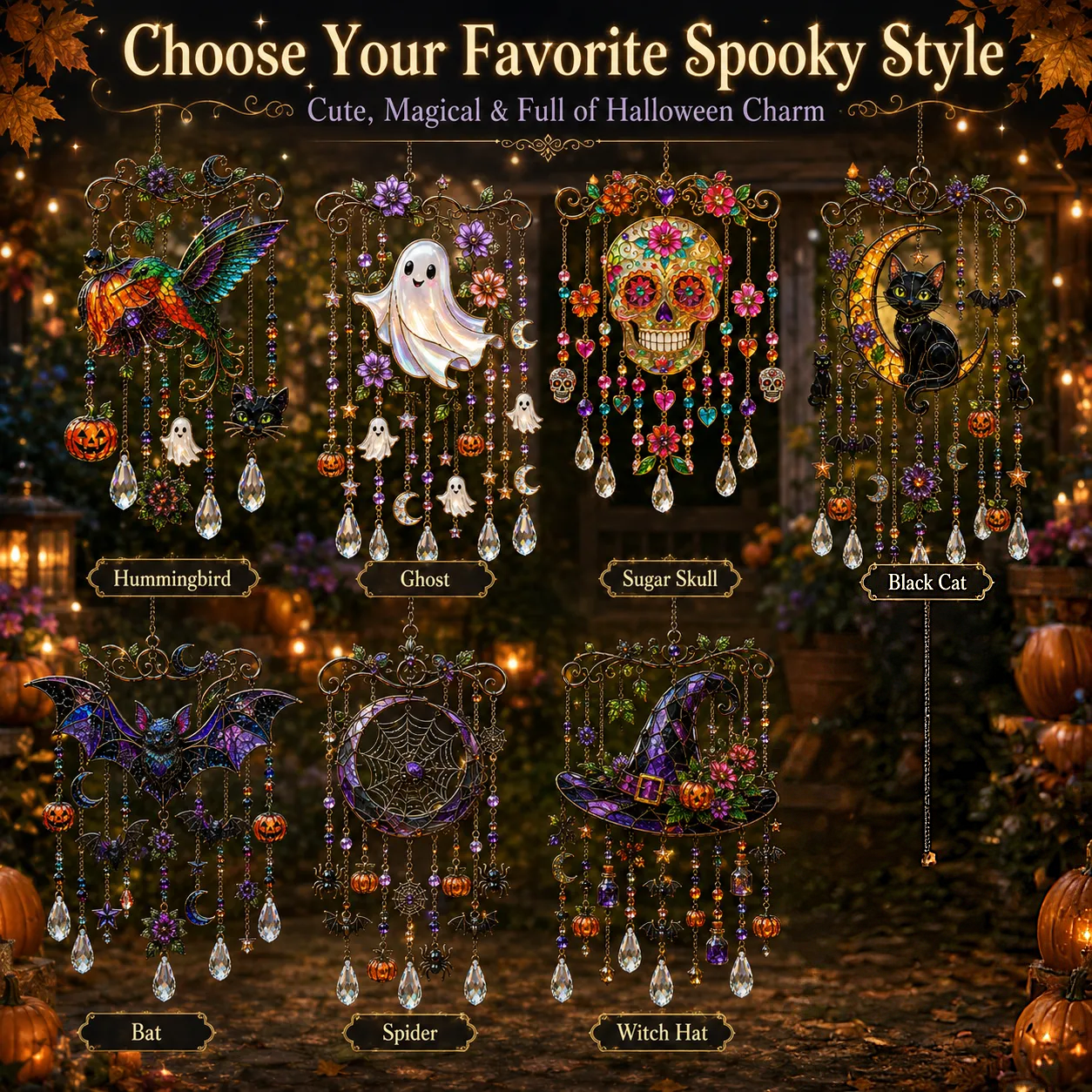 🎃💎Halloween Crystal Wind Chime – Colorful Acrylic Hanging Decoration