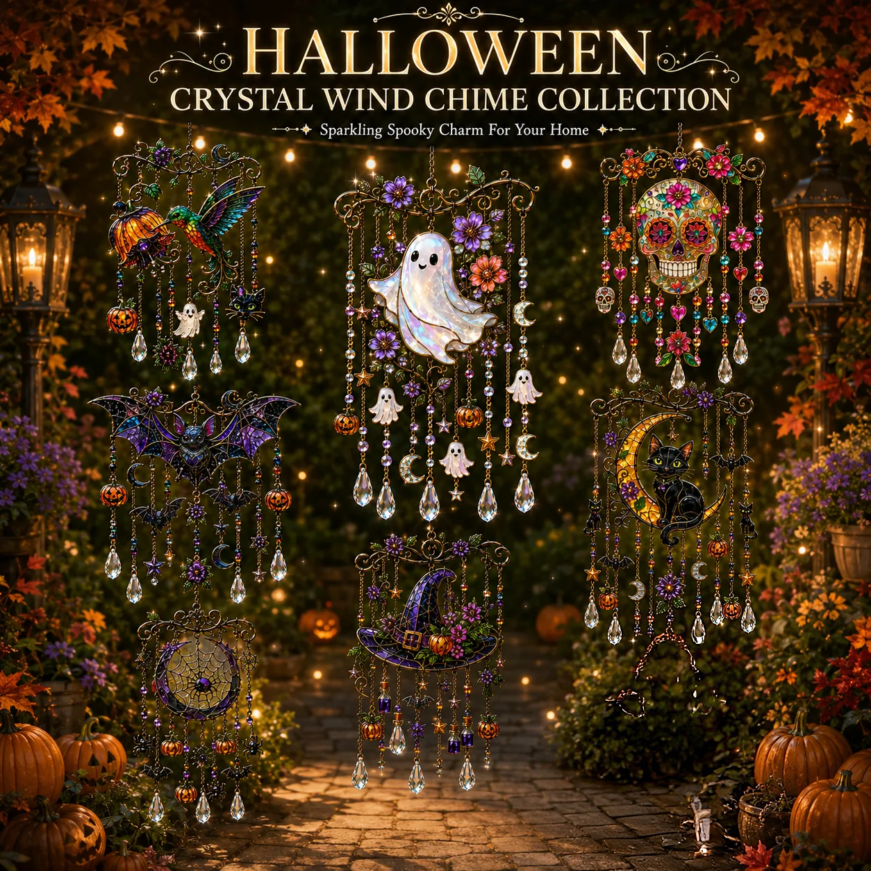 🎃💎Halloween Crystal Wind Chime – Colorful Acrylic Hanging Decoration