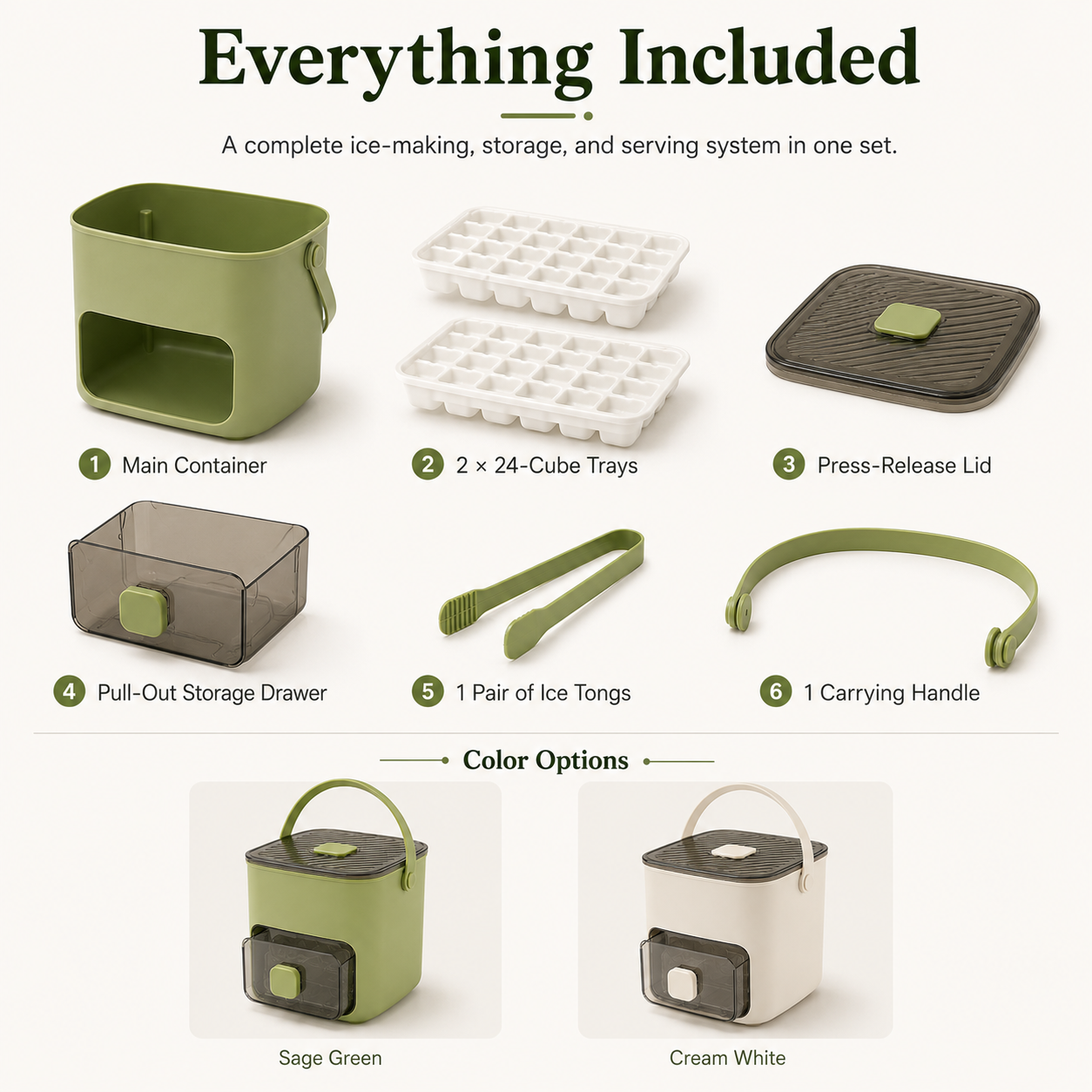 48-Cube One-Press Ice Tray & Storage System
