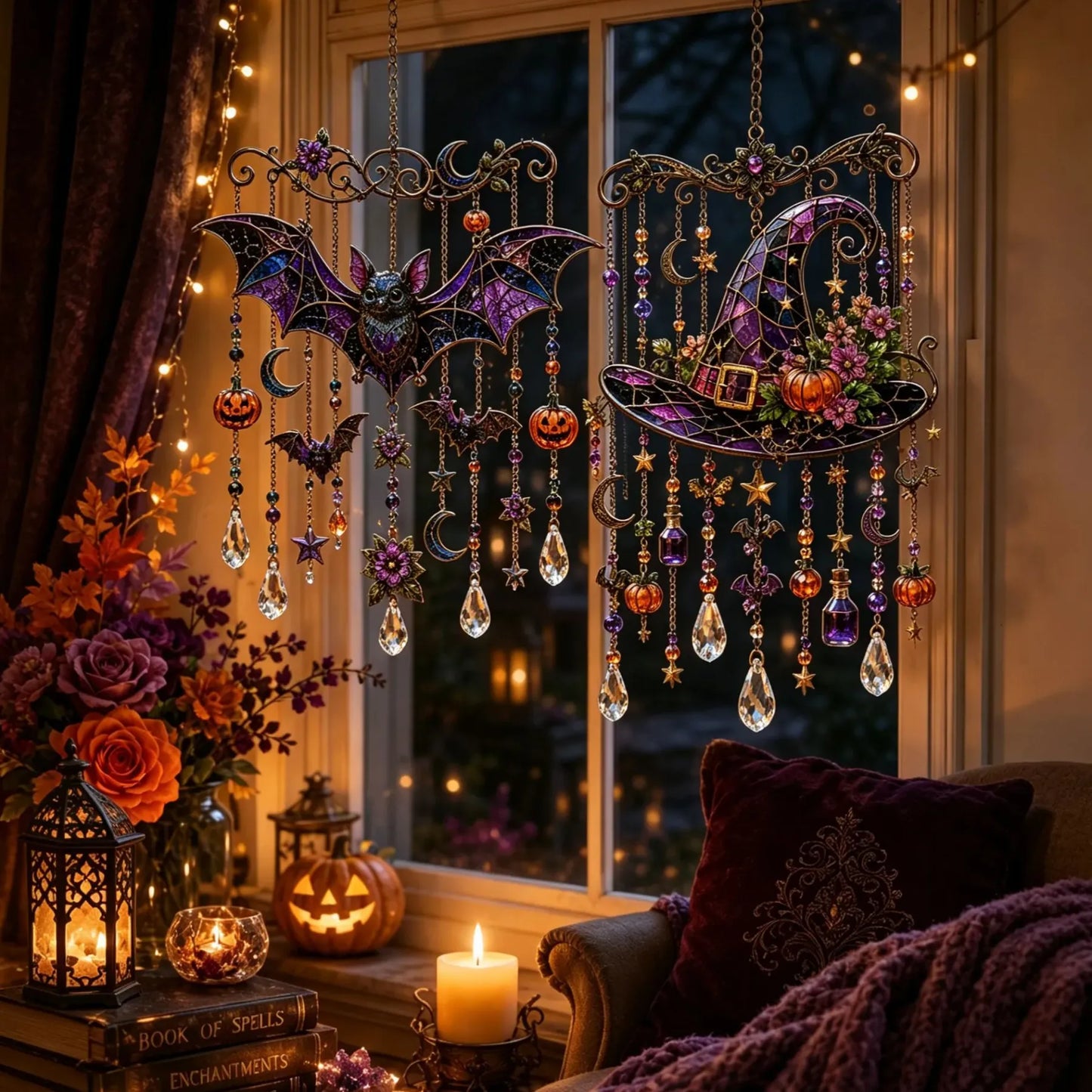 🎃💎Halloween Crystal Wind Chime – Colorful Acrylic Hanging Decoration